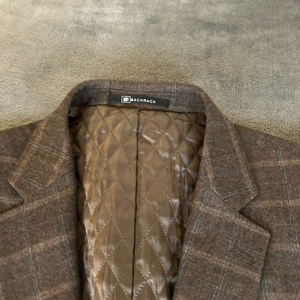 Bachrach Brown Plaid Two Button Blazer Business Casual Coat Jacket Mens 42R - Picture 2 of 15